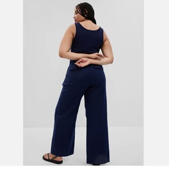 GAP Pleated Soft Linen-Cotton Wide-Leg Navy Blue Pants 12 PETITE #541190 RT$90 - Picture 5 of 6